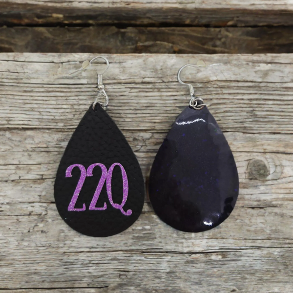 Bling Earrings: Black with Neon Purple Glitter 22Q