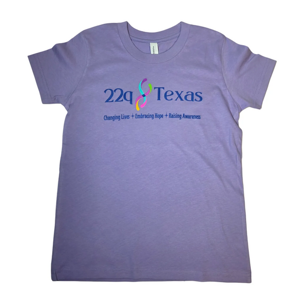 22q Texas logo YOUTH awareness shirt- purple