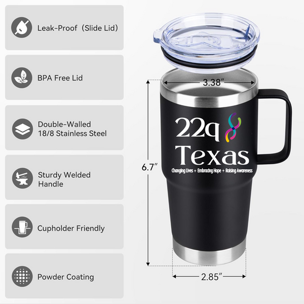 20 oz. Travel Mug: 22q Texas logo