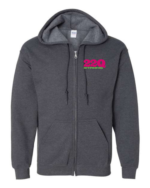 22Q STRONG Adult, Unisex, Zip Up Hoodie, pink/ green design