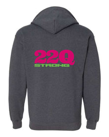 22Q STRONG Adult, Unisex, Zip Up Hoodie, pink/ green design